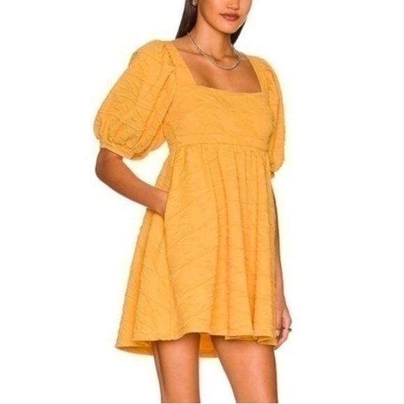 Free People Dresses & Skirts - Free People Yellow Babydoll Puff Sleeve Mini Dress